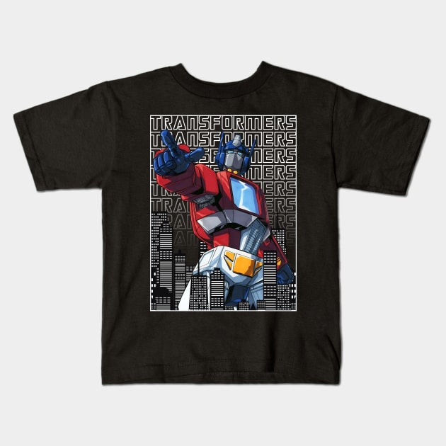 Optimus Prime Transformers Kids T-Shirt by Bob Charl